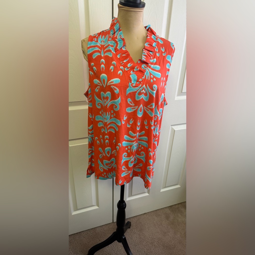 Crown & Ivy Red and Blue Floral Blouse